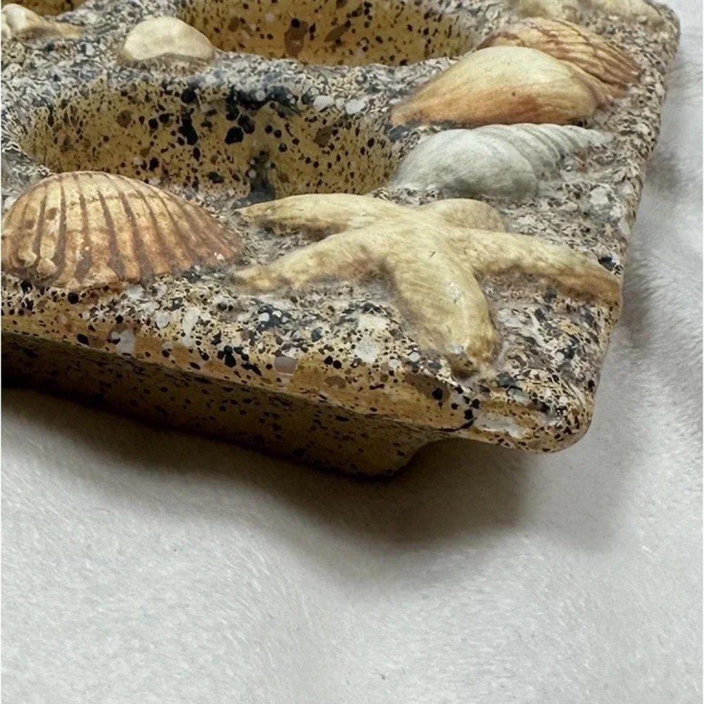 Seashell Tea Light 4 Candle Holder Centerpiece Sand Beach Nautical Square Votive